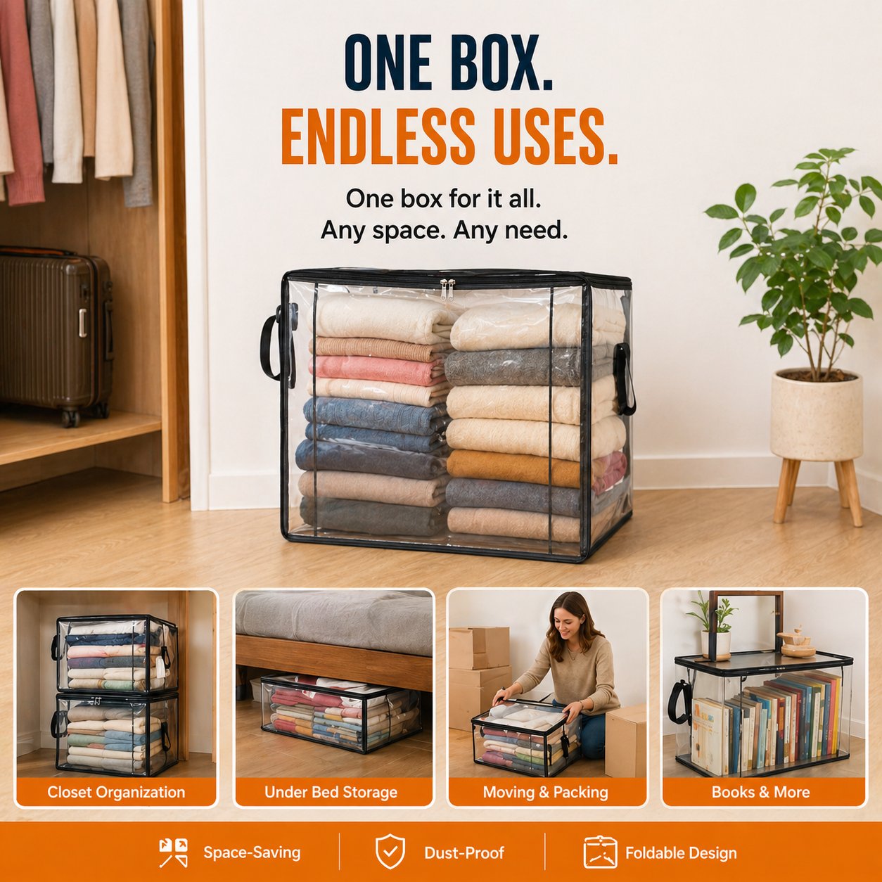 LAST DAY 70% OFF ✨📦 Large Heavy-Duty Thick Plastic Clear Storage🎁💞